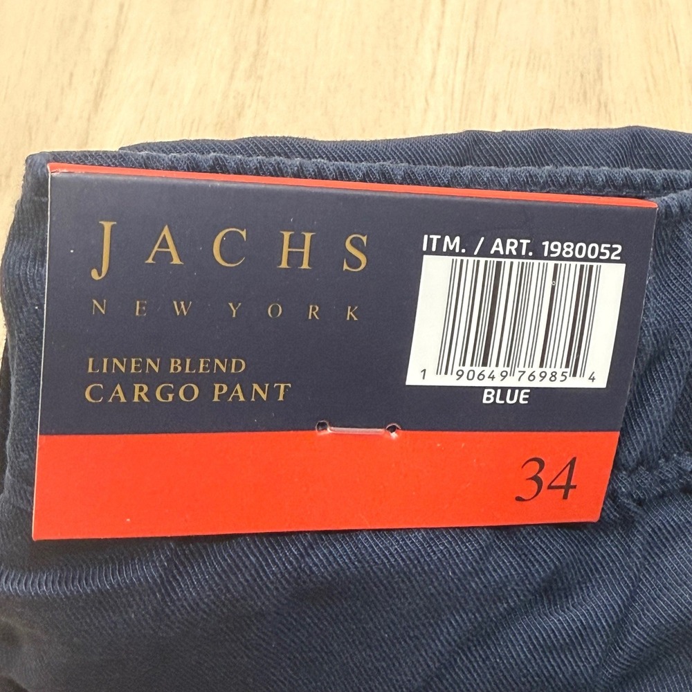 Jachs NY Mens Size 34 Linen Blend Cargo Pants Navy Blue Elastic Waist NEW - Picture 5 of 8